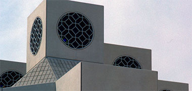 A detail of the lighting units of the University of Qatar