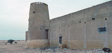 The north-west corner tower and defensive west wall at al-Wajbah, 1981