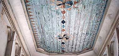 A boarded ceiling in a building in Wakra, 1972
