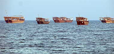 Boats sitting off the coast at Wakra